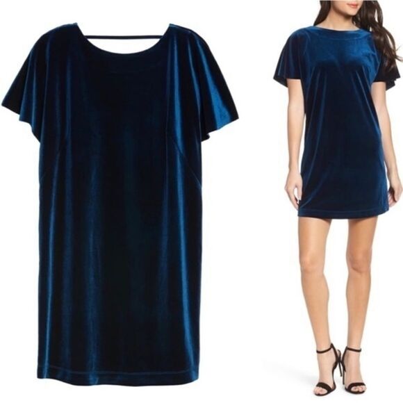 NEW with tags Felicity & Coco velvet flutter sleeve mini dress, size MP. - Picture 3 of 10